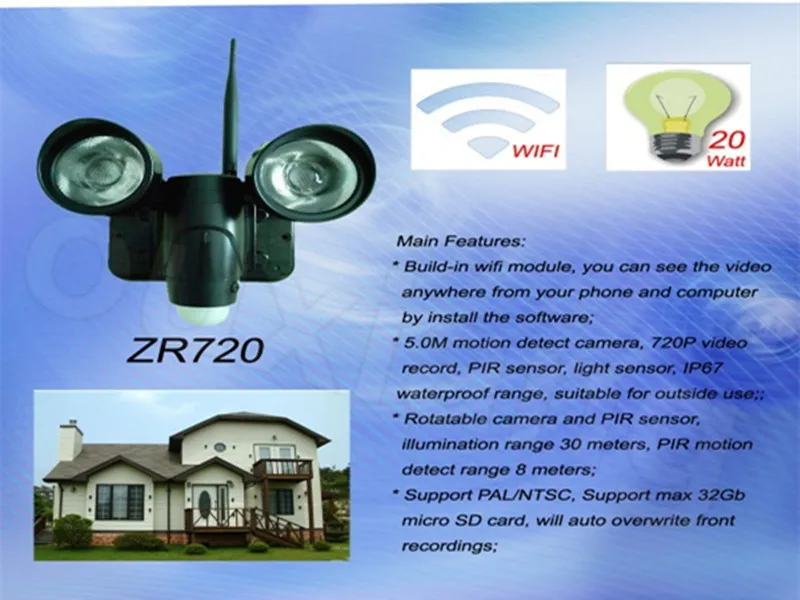 Motion Activated Security Camera With Sd Card Wifi Pir Light Camera