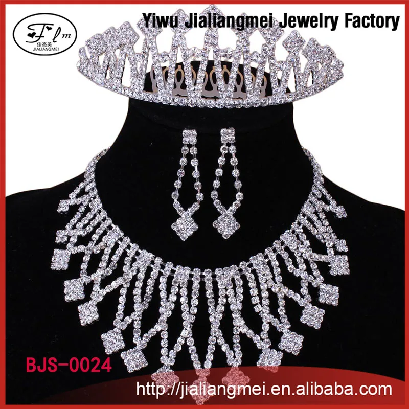 Chinese rhinestone jewellery sets bridal tiara necklace earrings