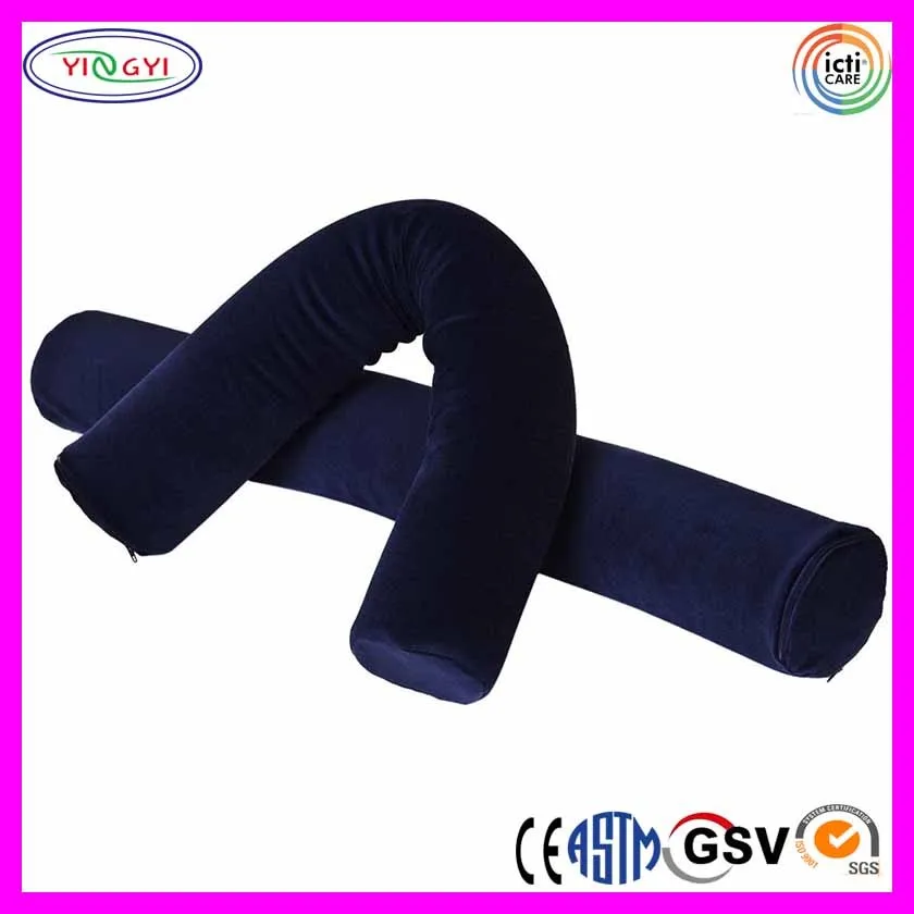 E259 Memory Foam Tube Twist Pillow Roll Shape Bendable Navy Velour