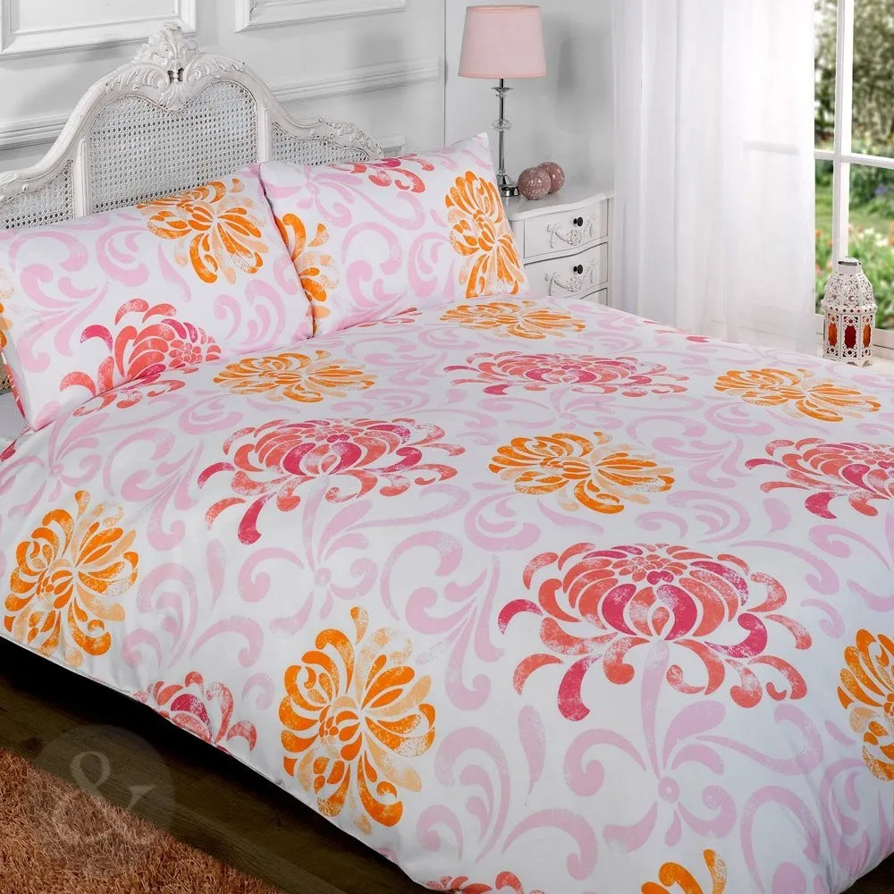 Baroque Floral Duvet Cover Pink Cerise Red Orange Bedding Quilt