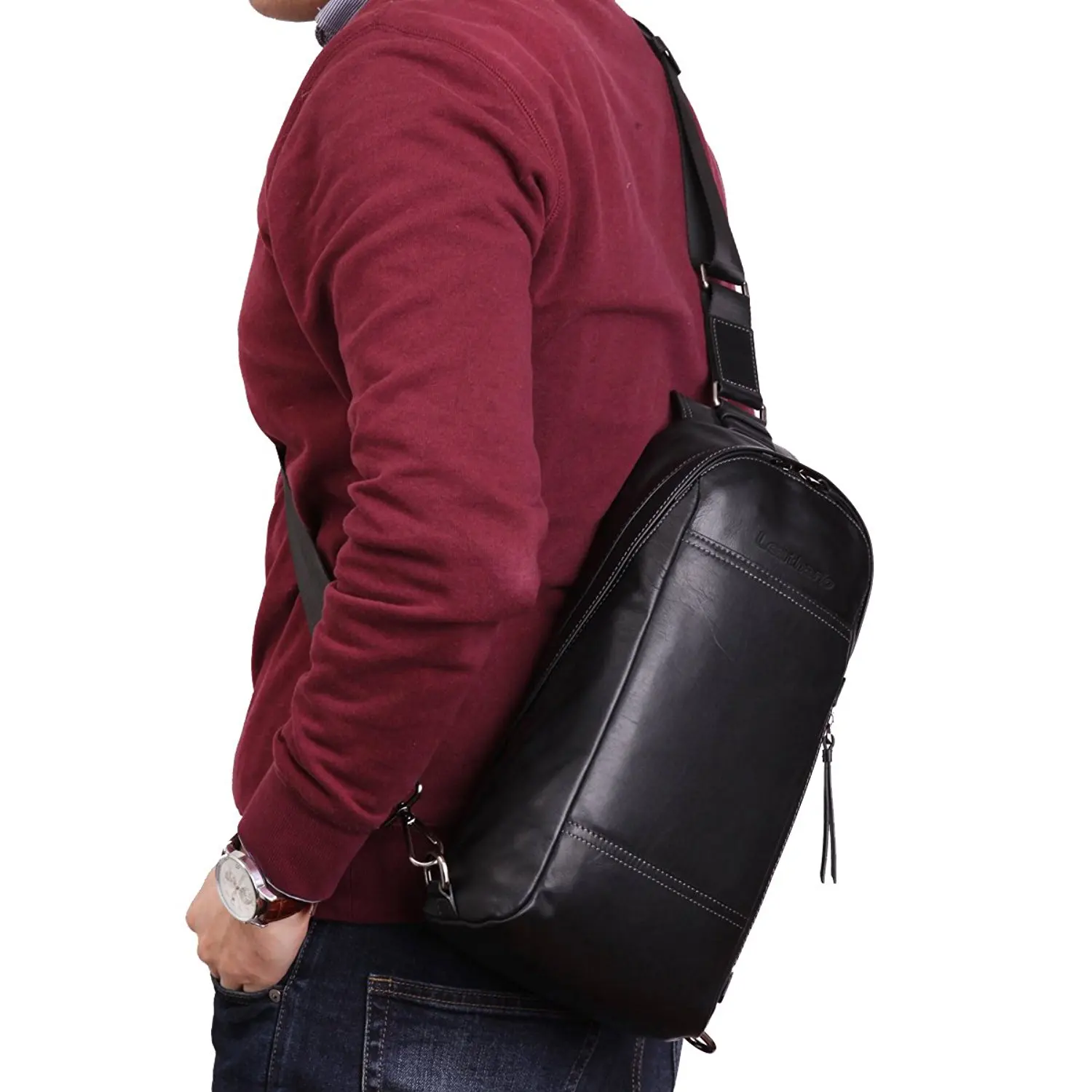 Buy Leathario Mens Leather  Sling  bag  Cross body  Bag  Chest 