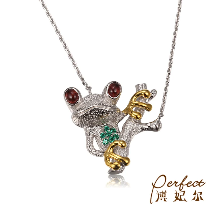 18k Gold Plating Lovely Frog 925 Silver Meaning Pendant Necklace For