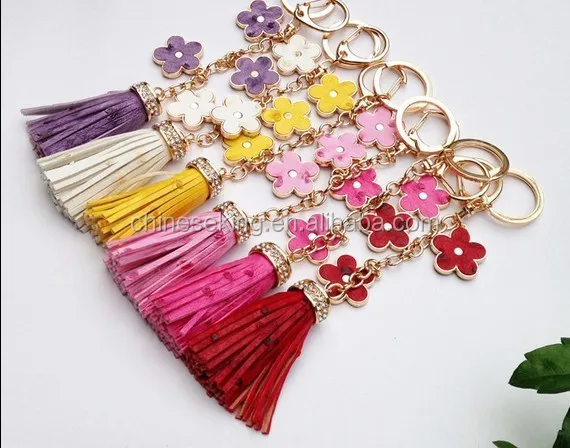 
Signature Tassel Key Chain With Tiny Flower Charms,Metal Fob Summer Car Holders 