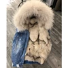 SF0423 Jeans Denim Jacket With Real Raccoon Fur Collar Fox Lining Woman Winter Coat