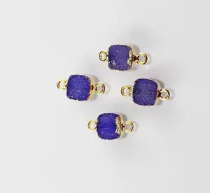 Custom Any Shaped Gold Plated Sugar Gemstone Natural Stone Pendant Charms Druzy Connector For Jewelry Making
