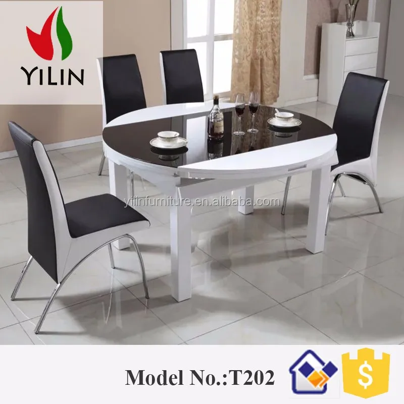 T202 design moderno partita bianco nero rotondo tavolo da pranzo ... Tavolo in vetro temperato bianco