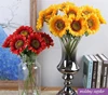 LF571 45cm single fake artificial sunflower stem in red and yellow color