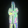 Mens Fashion Full Face Zip Streetwear Rainbow Reflective Jacket