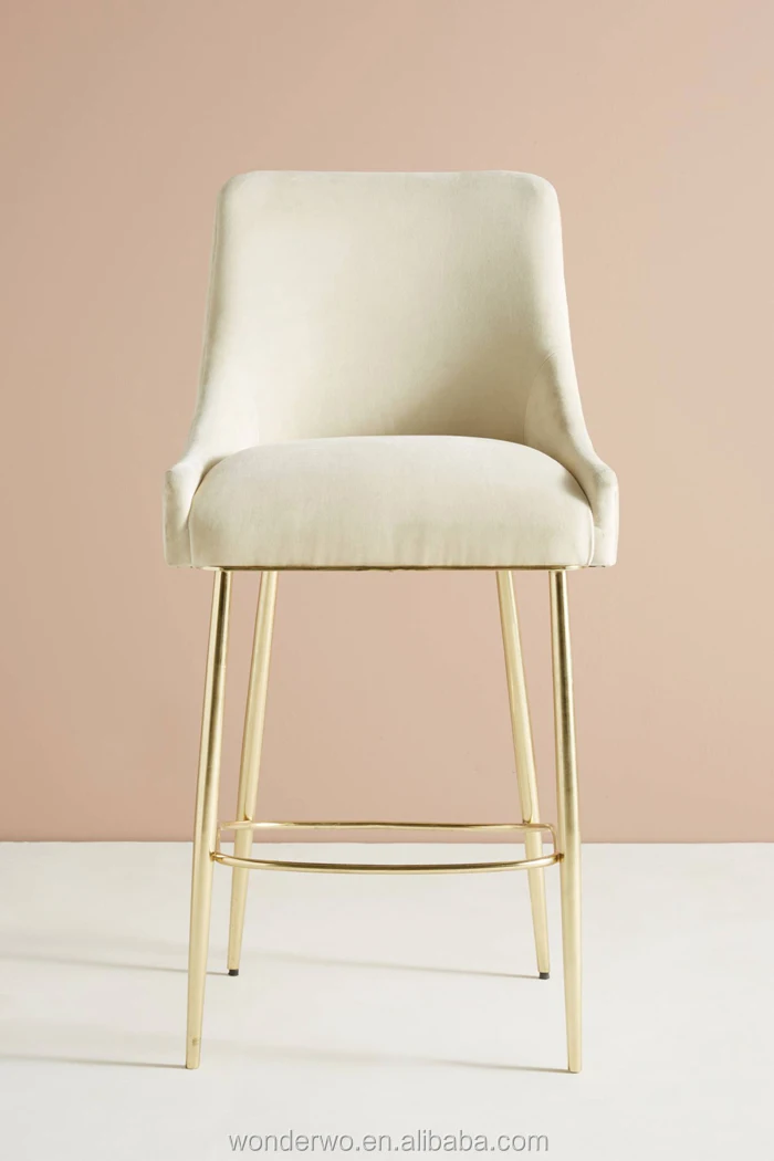 Velvet Elowen Bar Stool Polished Brass Legs Vintage Italian Classic Bar
