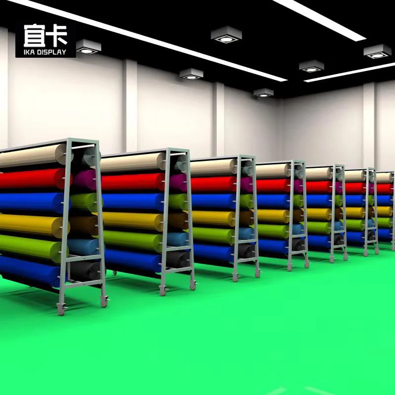 Heavy Duty Double Sided Rolling Fabric Roll Display Rack For Factory
