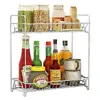 Silver Spice Rack Organizer 2 Tier Rack Stainless Steel Spice Jars Bottle Stand Holder Kitchen Organizer Storage Kitchen Shelves