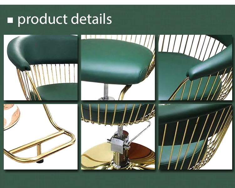 Professional Simple Green Vintage Antique Portable Hair Beauty Equipment Furniture Salon Barber Chair