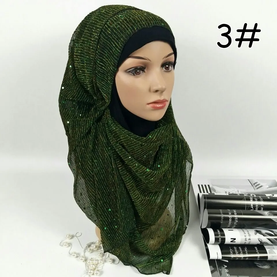 Femmes or soie Bling Paillettes musulman Tête Écharpe Bandana doux hijab écharpe châle C
