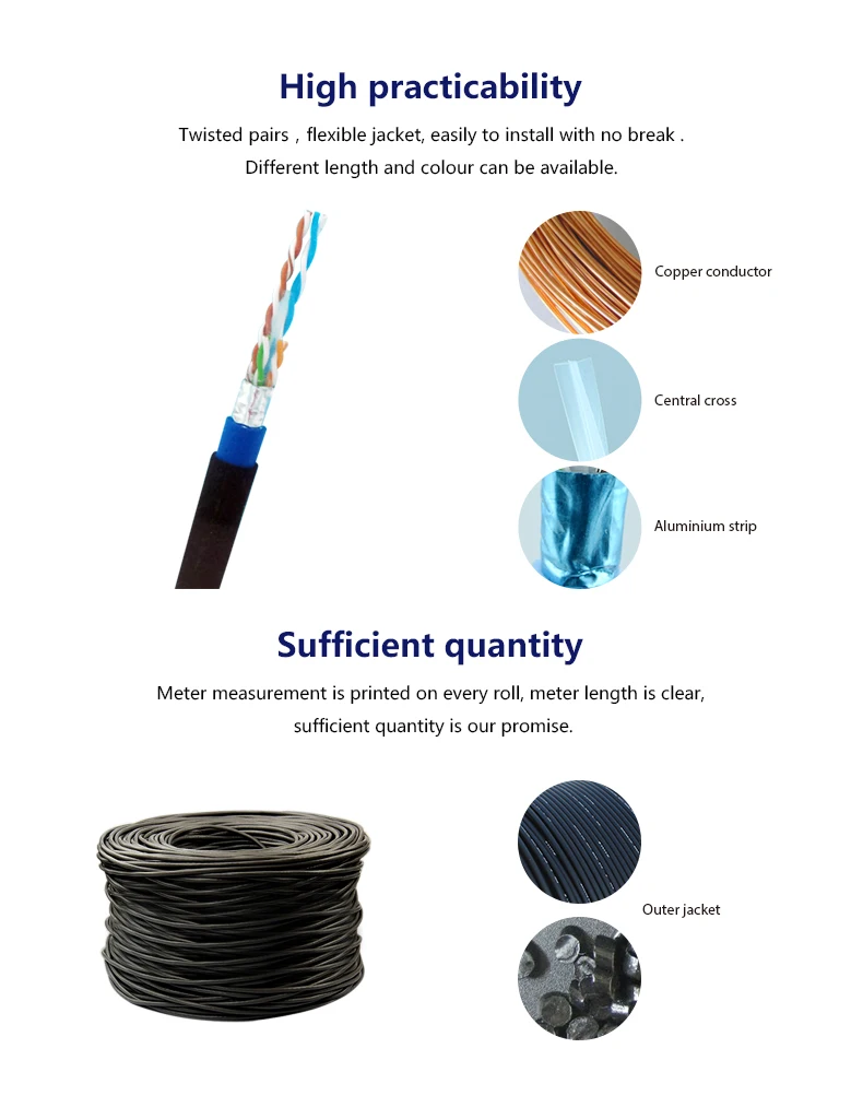 4 pairs shield cat6 internet cable 1000ft 305 per roll price