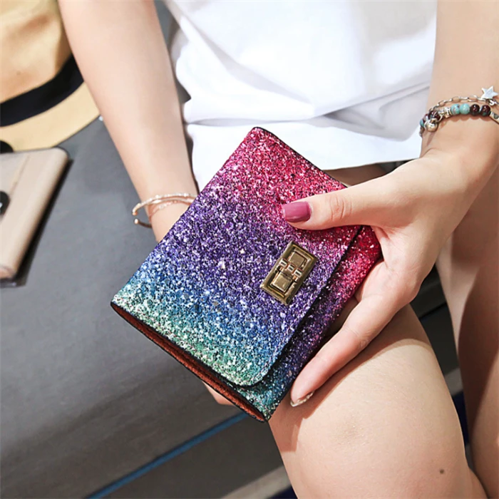 korean style fashion small short design glitter bling wallet for lady girls