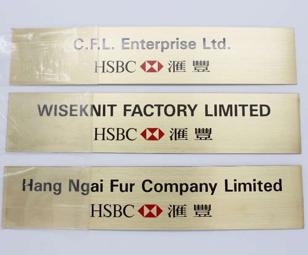 Gold palted logo metal brand nameplate with 3m adhesive
