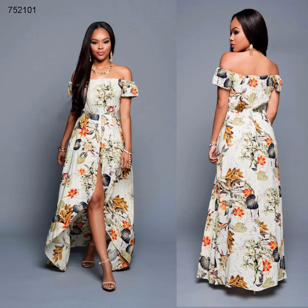 Sexy Strapless Plant Print Thigh Split Maxi Dresses Buy Women Summer