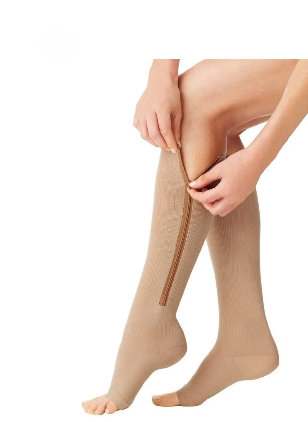Anti-Fatigue Open Toe Knee Length Zipper Up Compression socks