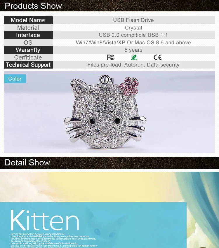 Novelty Jewellery Cartoon Hello Kitty 4GB Flash Memory USB - ANKUX.COM