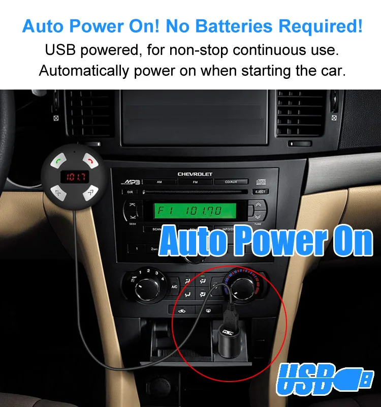CE ROHS FCC BQB Certification and MP3/MP4 Players Radio Tuner Combination DSP Technology Bluetooth Handsfree Car Kit rds FM Transmitter