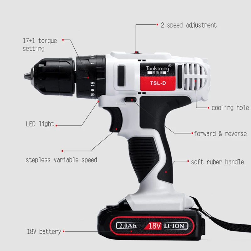 
2 Speed 18v li-ion battery cordless drill 