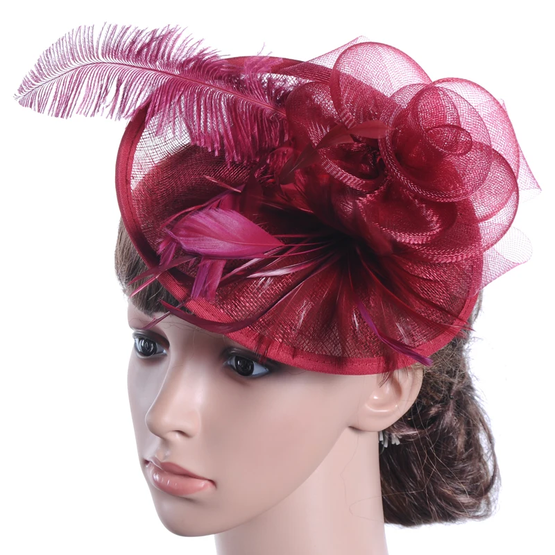 APXPF Womens Feather Mesh Net Sinamay Fascinator Hat with Hair Clip Tea Party Derby 