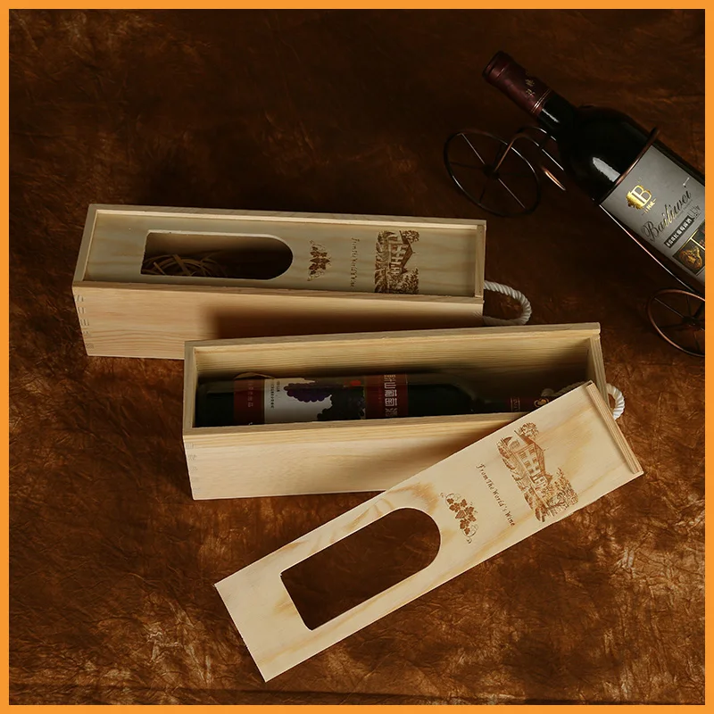 Unfinished wooden wine box single bottle