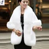 Coffee Color Rex Rabbit Fur Poncho With Fox Fur Collar