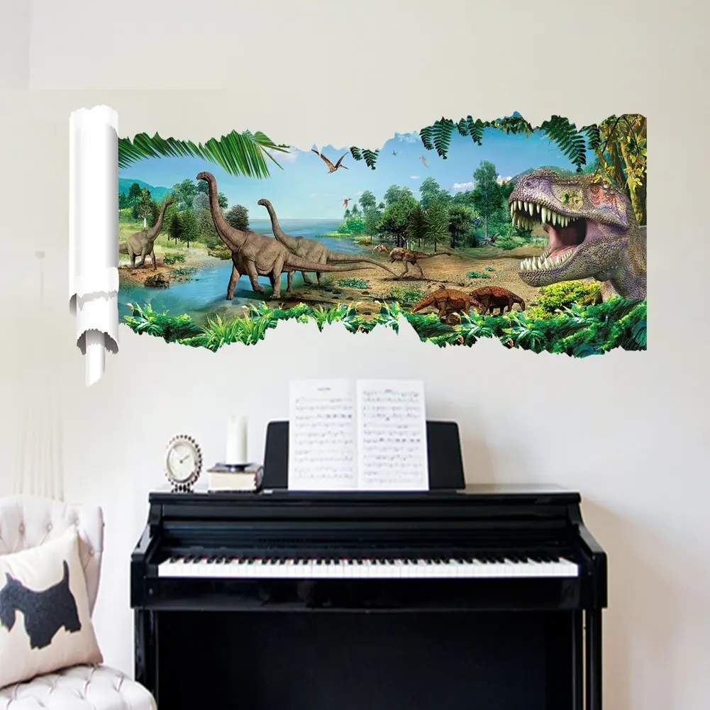 90*50 Cm Dinosaur Paradise Creative 3d Removable PVC Wall Sticker Home Decor Bedroom Sticker Wall Paper Decals for Kid's Room