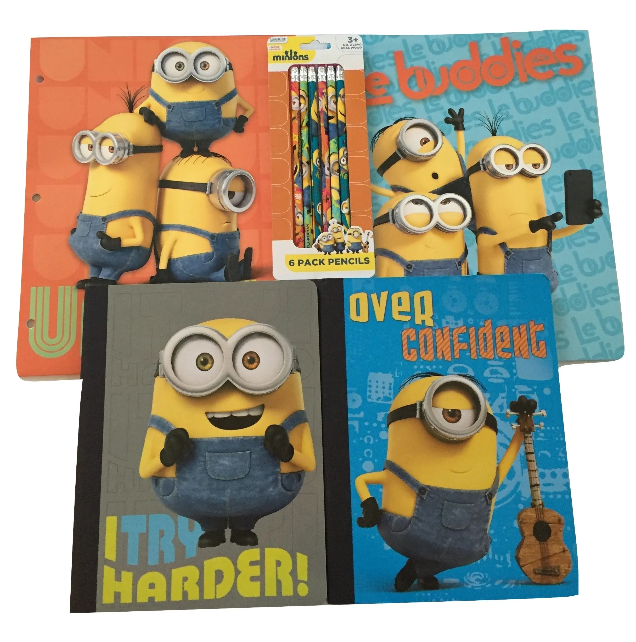 Minions Despicable Me School Bundle with Composition Notebooks, Spiral Folders, and Pencils - 5 Items