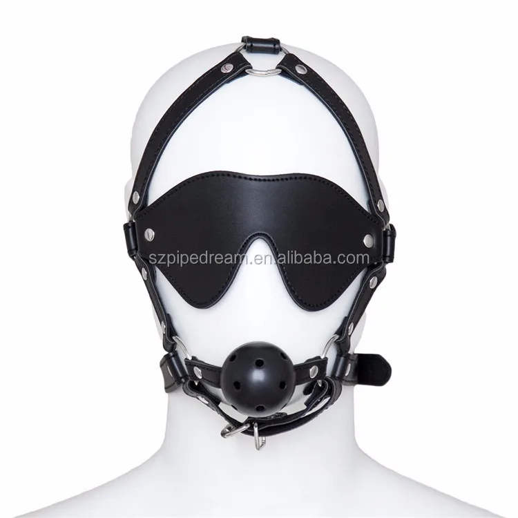 Leather Gag Blindfold Bondage Hot Mouth Hollow Black Balls Pu Mask