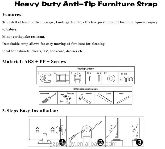 Tv Tip Over Resistance Safety Strap,Furniture Strap Kit Antitip Tv