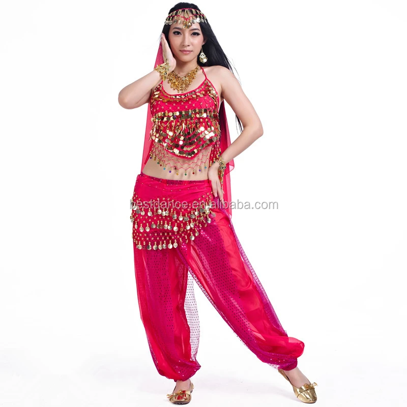 Bestdance Sexy Arabic Belly Dance Costume Top Pants Trousers Outfit Set Halloween Festival 