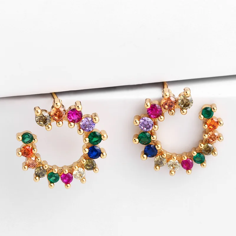 Trade assurance order dubai 24k cubic zircon earrings trendy colorful zircon stud earings