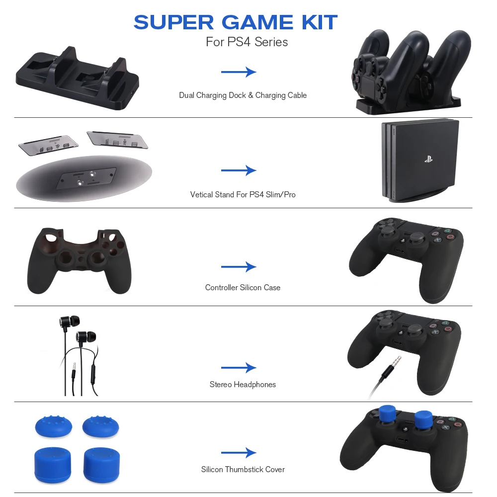 Wholesale 5 In 1 Kit For Playstation 4 Series Video Games Accessories 