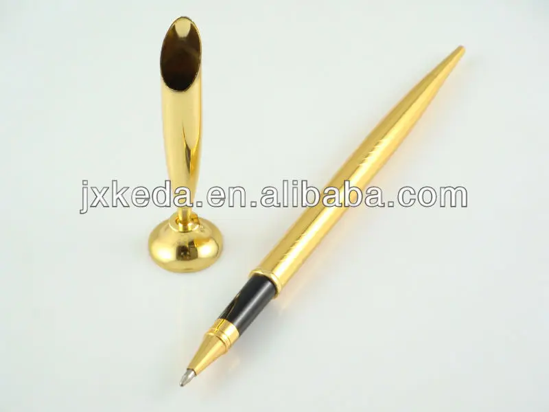 Stand Engraved Fountain Pen Curved Pattern Golden Fountain Desk