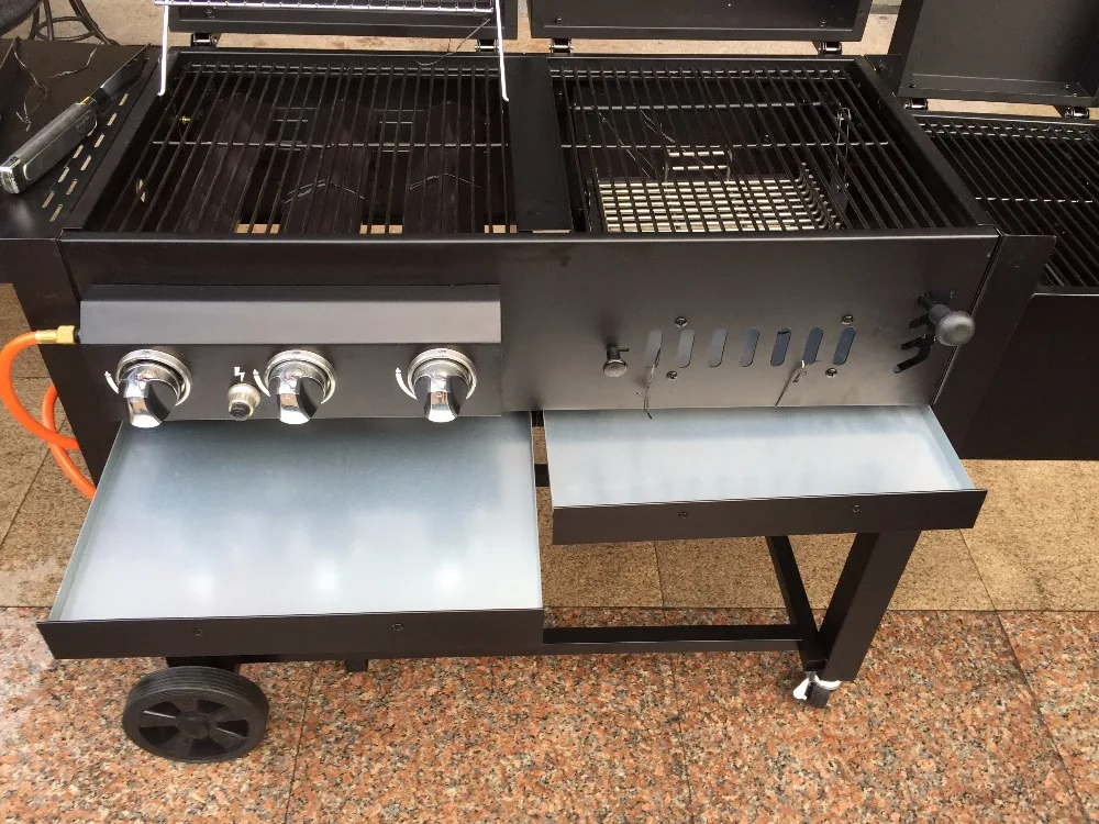 Oversize Combo Grills Met 3 Branders Gas Plus Houtskool Gas Houtskool Roker 3 in 1combo Gas houtskool Bbq Barbecue
