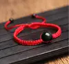 Fashion Red Rope String Bracelet With Black Obsidian Rainbow Eye Beads Ball Transfer Lucky Free Rope Chain Crystal Evil Jewelry