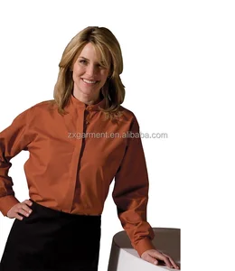 Womens clay banded collar long sleeve blouses lady work shirt uniform for reception staff Womens clay banded collar long sleeve blouses lady work shirt uniform for reception staff