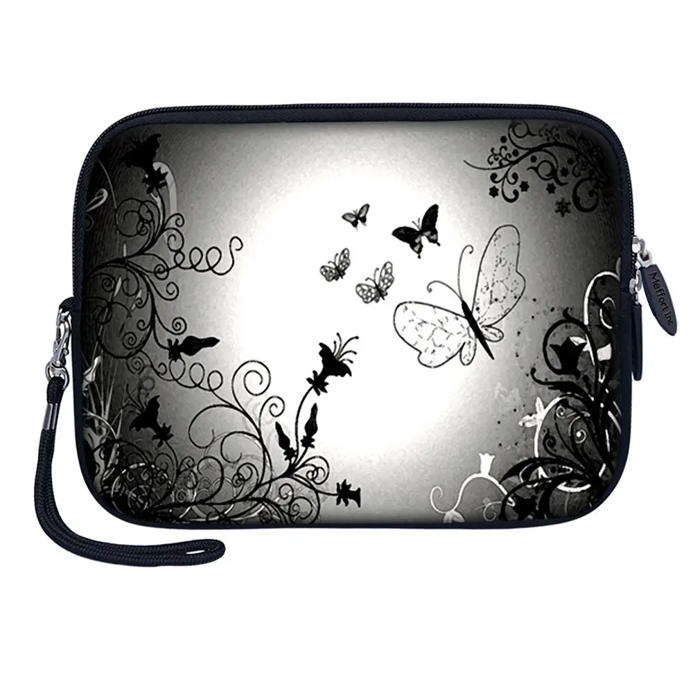 Meffort Inc 7 inch Tablet Carrying Case Sleeve Bag w Removable Handle for most 6" 7" 8" Tablet eBook - Black Gray Butterfly