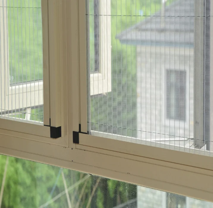 Wood Grain Color Aluminium Windows With Pleated Mosquito Nets Buy