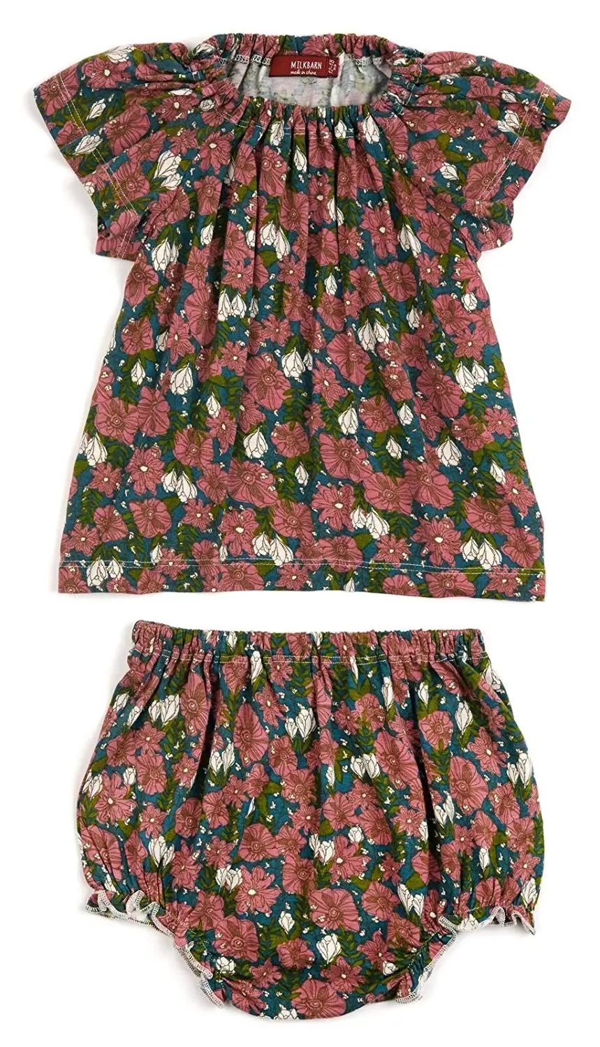MilkBarn Organic Cotton Short Sleeve Peasant Dress with Bloomer Pear