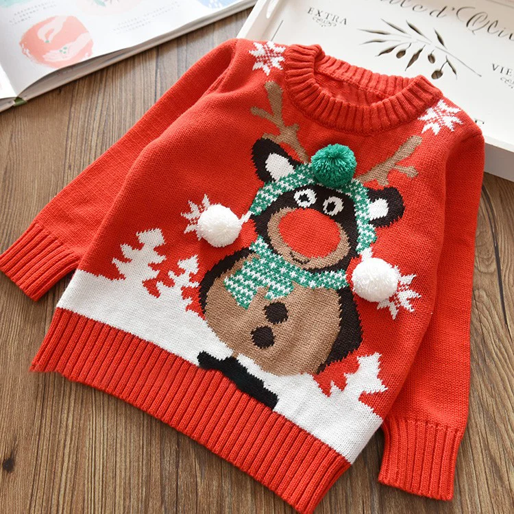 Unisex Kids Boys Girls Reindeer 3D Teddy X-Mass Knitted Sweater Jumpers 5-10 Years