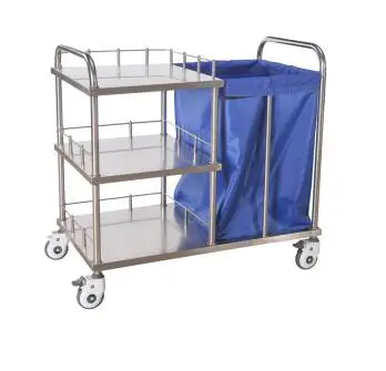 Stainless Steel Medical Hospital Cleaning Laundry One Bucket Three Shelves Moving Trolley Cart