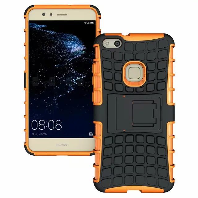 shockproof TPU+PC 2in1 tire pattern bracket cover phone case For Huawei P10 Lite