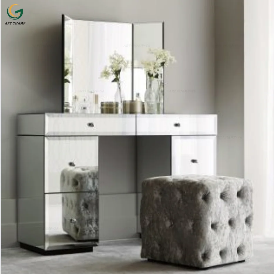 Modern Bedroom Furniture 5 Drawes Venetian Mirrored Glass Dresser