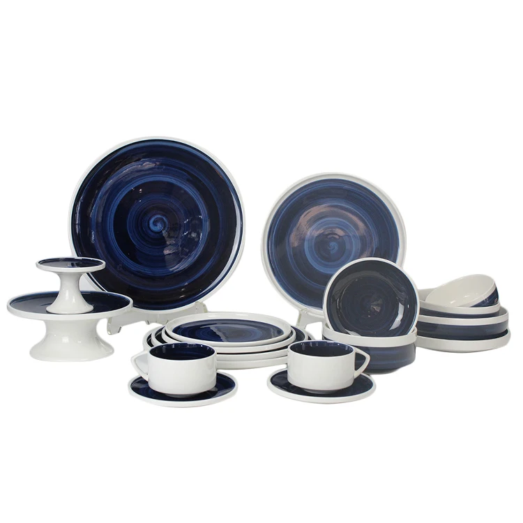 Dinnerware high quality deep blue 32 pcs luxurious porcelain dinner set for wedding