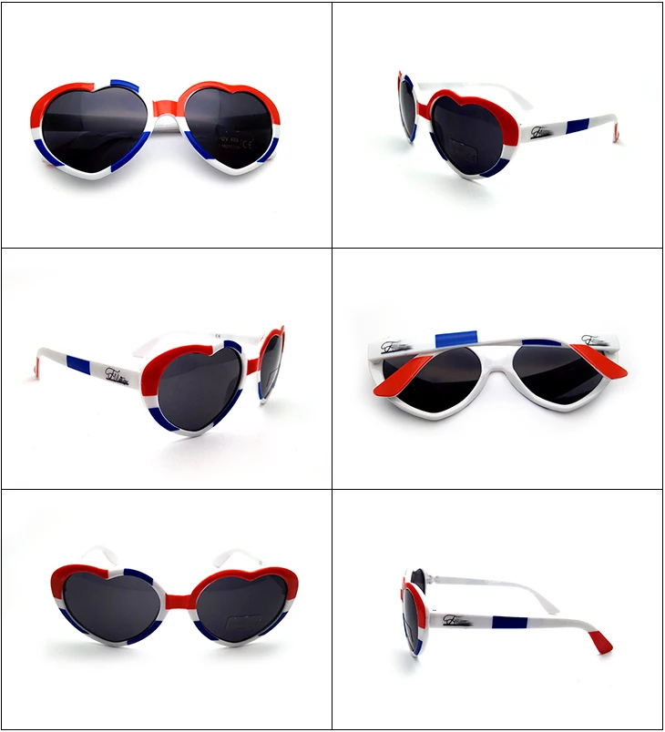 Uv400 pc country flag frame heart shape promotional custom sunglasses