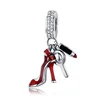 925 Sterling Silver Necklace Pendant Women Shoes Mirror Makeup Pendant Lipstick Charms Shoes