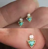 high quality gold plated dainty gold jewelry triangle turquoise stone stud earring